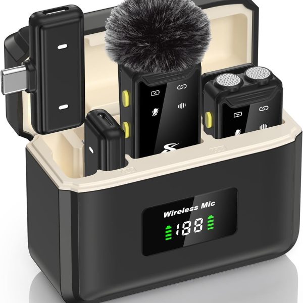 PQRQP Wireless Microphone for iPhone, iPad, Android(Lightning/USB C), Dual Microphones