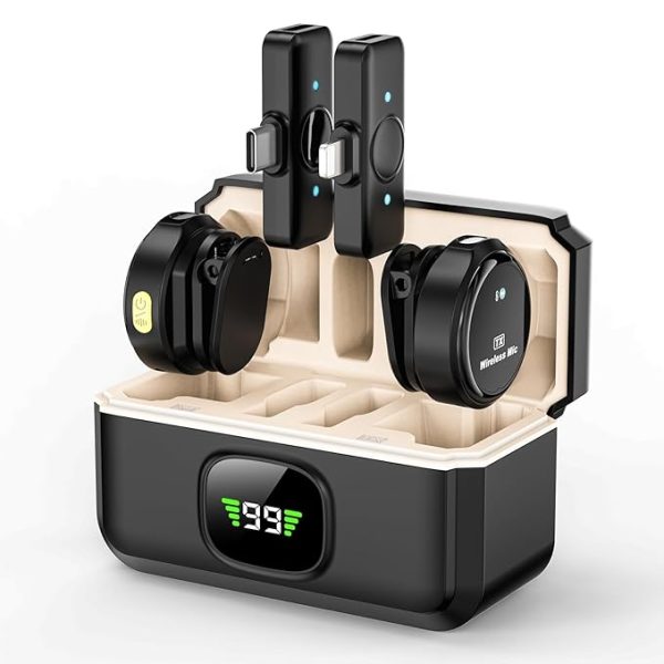 AMASDA 2 Pack Wireless Lavalier Microphone with Charging Case for iPhone