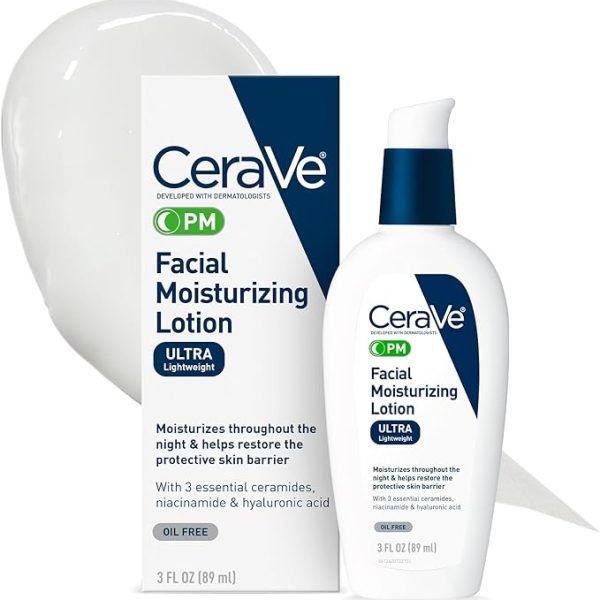 CeraVe PM Facial Moisturizing Lotion | Night Cream with Hyaluronic Acid and Niacinamide