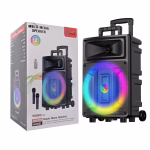 12-Inch Outdoor Wireless Trolley Speaker with RGB LED Lighting Mini Flash DJ Party Microphone
