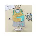 0-3 Years Baby Boys Newborn Summer Sets Kids Vest Grey Shorts Trousers Pants Round Neck Cartoon Ountfit