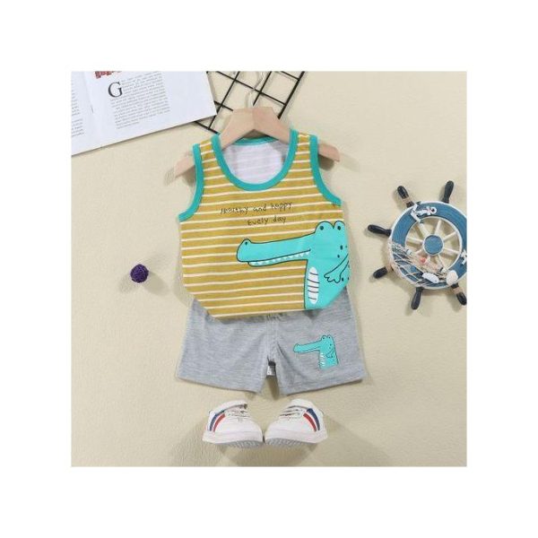 0-3 Years Baby Boys Newborn Summer Sets Kids Vest Grey Shorts Trousers Pants Round Neck Cartoon Ountfit