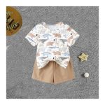 0-3Y Baby Boy COTTON Summer Animal Print 2-Piece Top & Bottom Set