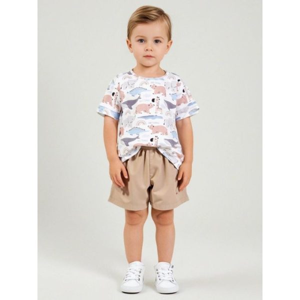 0-3Y Baby Boy COTTON Summer Animal Print 2-Piece Top & Bottom Set