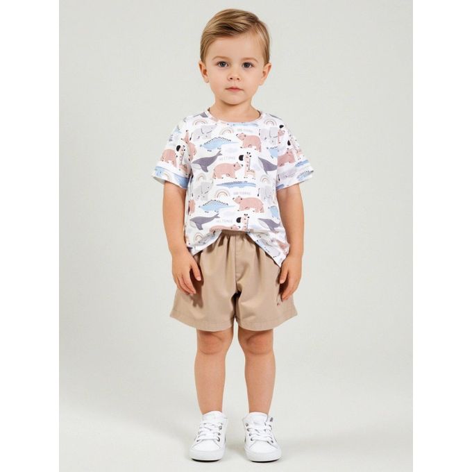 0-3Y Baby Boy COTTON Summer Animal Print 2-Piece Top & Bottom Set