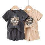 0-3Y Baby Boys' Summer 4-Piece Cotton Letter-Print Short-Sleeve & Short Set