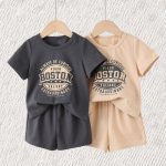 0-3Y Baby Boys' Summer 4-Piece Cotton Letter-Print Short-Sleeve & Short Set