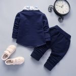 0-4 Year Old Boy's Long Sleeved Top And Pants 2-piece Set - Navy Blue