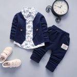 0-4 Year Old Boy's Long Sleeved Top And Pants 2-piece Set - Navy Blue