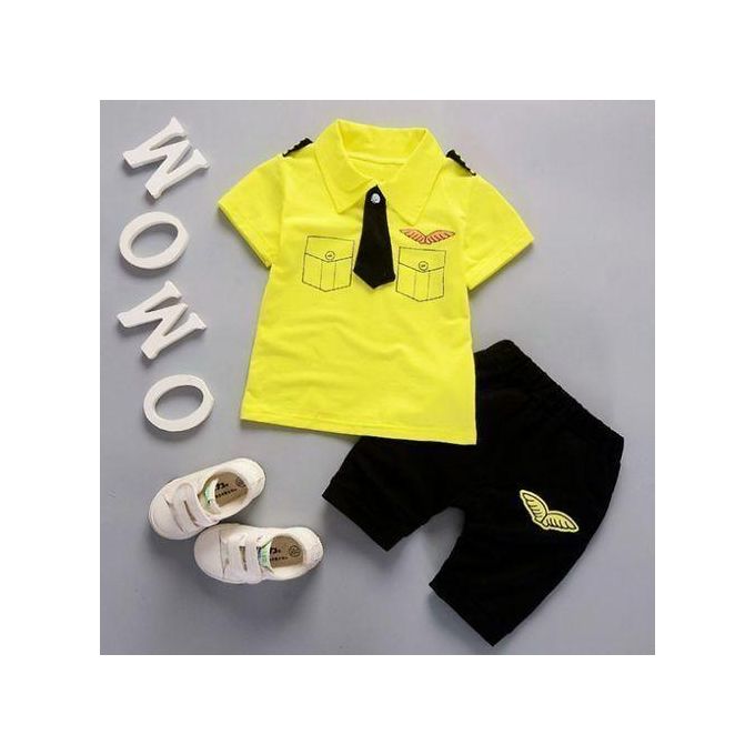 0-4 Year Old Summer Boys' Set Short Sleeve Top+Pants 2-piece Set- Yellow
