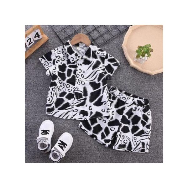 0-5-year-old Boy's Pure Cotton Printed Set, Shirt+shorts Two-piece Set-White