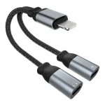 Fast iPhone Charging Braided Cable with Dual Female Lightning Music & Charge Adapter, Headphone and Charging port