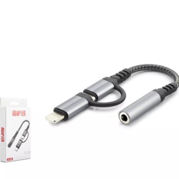 Hadron Gj-026 Type-C + Lightning To 3.5Mm F Cable Black