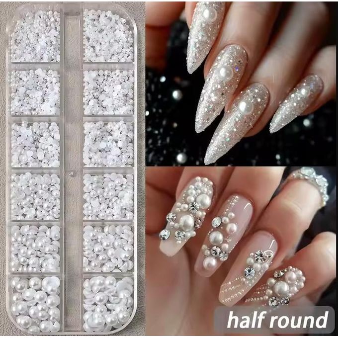 12grids Pearls Beads 3D Nail Craft Pearl Rhinestones