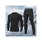 2 IN 1 Fitness Training Clothes Sports Thermal Underwear Leggings - Black