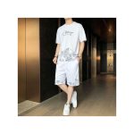 2 In 1 Men's Short Sleeve T-shirt Shorts Casual Set-White