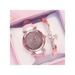 2 In1 Watch Fashion Rhinestone Wrist Watch For Ladies+ Bracelet Watch-Beige