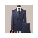 (2 Piece) Office Set B Formal Dress Double-Breasted Blue StripesBlack