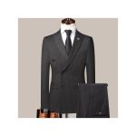 (2 Piece) Office Set B Formal Dress Double-Breasted Blue StripesBlack