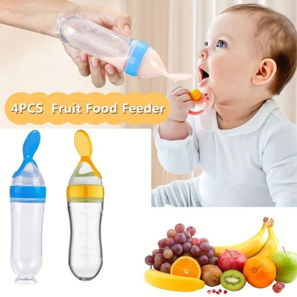 2Pc Silicone Squeezing Suction Cup Feeding Spoon Baby Feeder