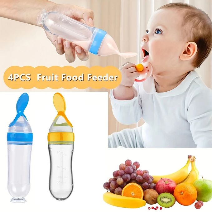 2Pc Silicone Squeezing Suction Cup Feeding Spoon Baby Feeder