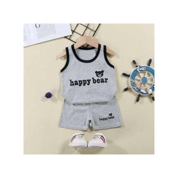 2Pcs 0-3 Years Baby Boys Clothes Summer Newborn Sets Caseul Vest Shorts Trousers Pants Tshirt Round Neck Outfits Grey Shorts