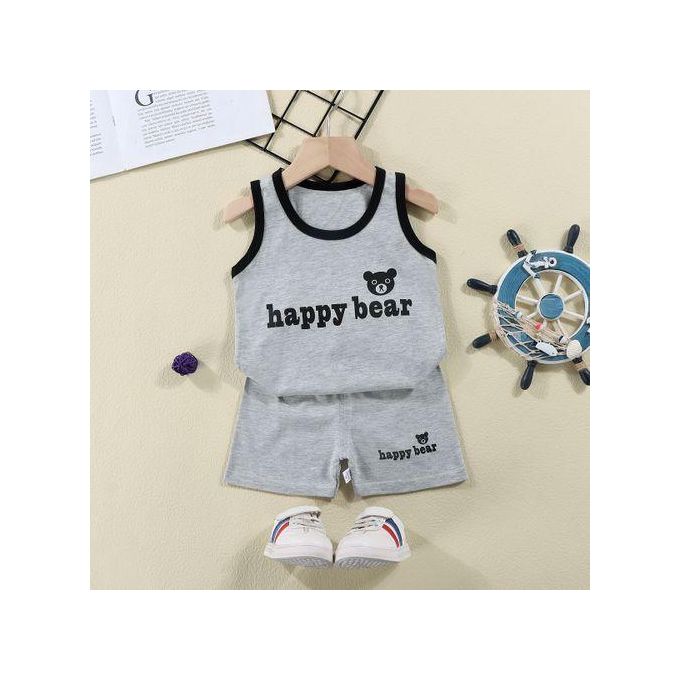 2Pcs 0-3 Years Baby Boys Clothes Summer Newborn Sets Caseul Vest Shorts Trousers Pants Tshirt Round Neck Outfits Grey Shorts