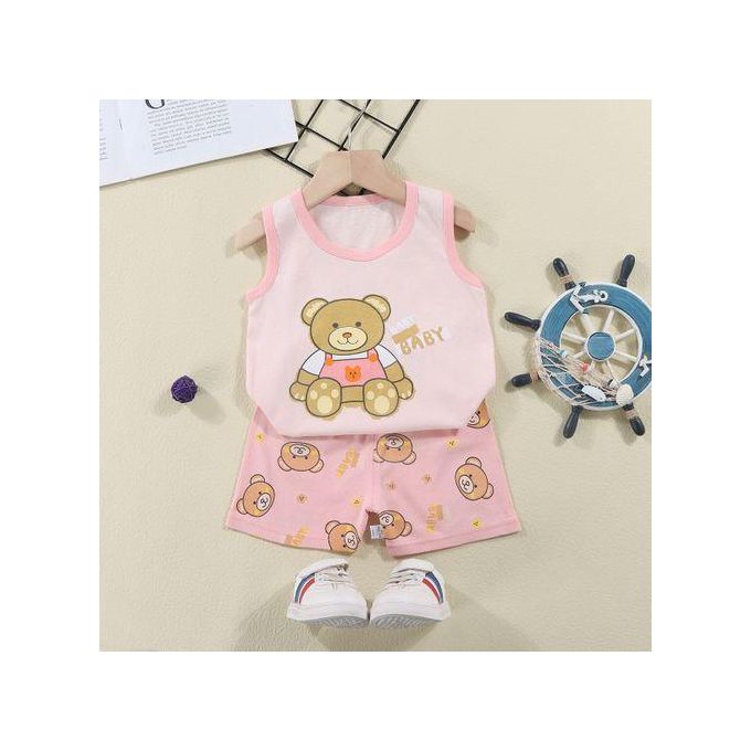 2Pcs 0-3 Years Baby Girls Clothes Newborn Receiving Sets Kids Summer Vest Pink Shorts Trousers Pants Round Neck Outfit Cartoon