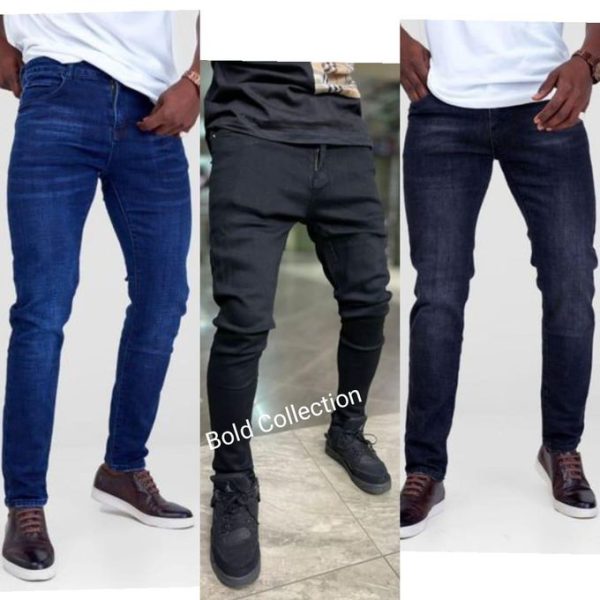 3PCS MEN DENIM SLIM FIT NON FADE JEANS+FREE Leather Belt