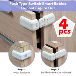 4 Pack Safe Cupboard Locks for Children, Baby Toddler Proof Corner Lock High Quality for Cabinet,Drawer,Cupboard,Refrigerator,Closet,Oven,Trash,Toilet,Oven,Easy Installation...