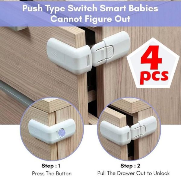 4 Pack Safe Cupboard Locks for Children, Baby Toddler Proof Corner Lock High Quality for Cabinet,Drawer,Cupboard,Refrigerator,Closet,Oven,Trash,Toilet,Oven,Easy Installation...