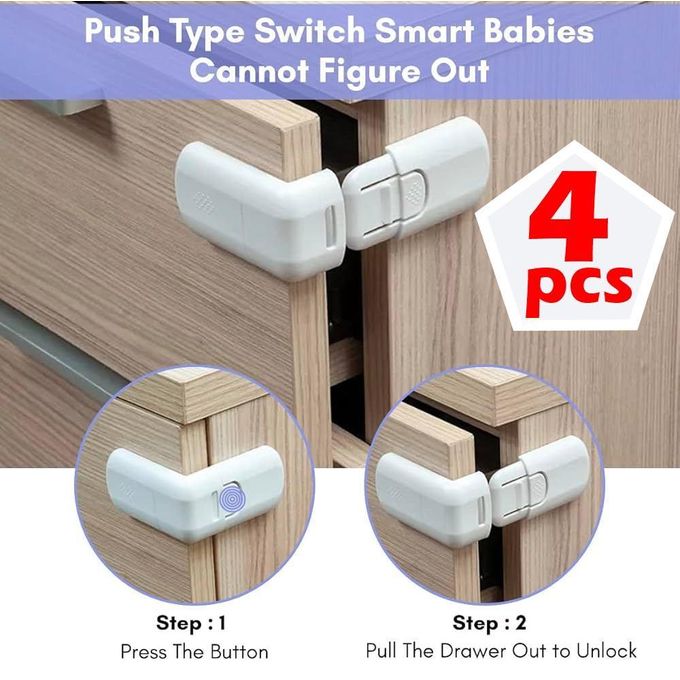 4 Pack Safe Cupboard Locks for Children, Baby Toddler Proof Corner Lock High Quality for Cabinet,Drawer,Cupboard,Refrigerator,Closet,Oven,Trash,Toilet,Oven,Easy Installation...