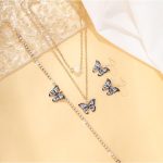 4 Piece Women's Bracelet, Ring, Earring, Necklace, Fashionable Jewelry Set, Trendy Butterfly Pattern Inlaid With Rhinestones