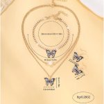 4 Piece Women's Bracelet, Ring, Earring, Necklace, Fashionable Jewelry Set, Trendy Butterfly Pattern Inlaid With Rhinestones