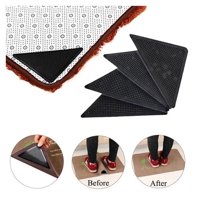 4pcs Rug Carpet Mat Grippers Non Slip Reusable Washable Silicone Grip