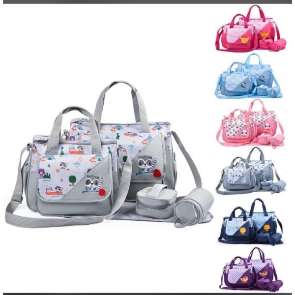 5 In 1 Baby Diaper Bag Nappy Changing Pad Travel Mummy Bag (ASSORTED PRINTS AND DECORATION)