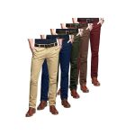5 Pack Mens Soft Khakis Pants Men Trausers- Assorted Colors+FREE LEATHER BELT