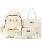 5pcs Women Girls School Bag Backpack - Beige