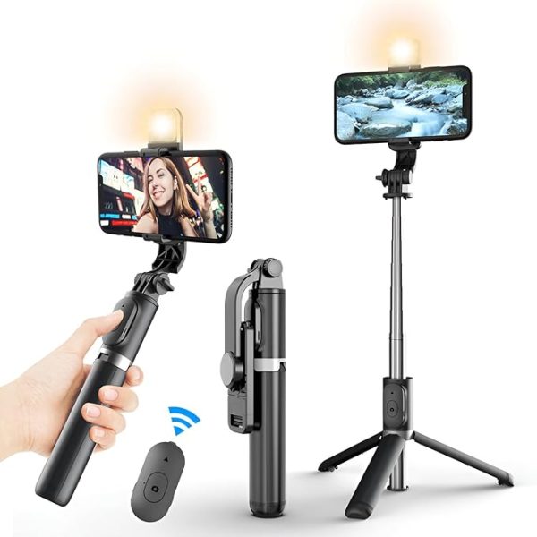Q02S Selfie Stick Tripod with Fill Light