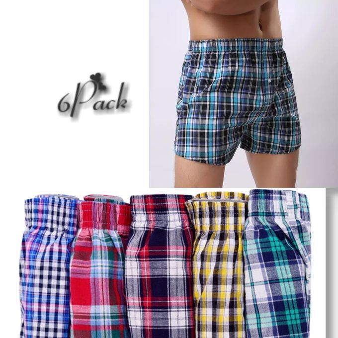 6Pcs Pure Cotton Checked Men's Boxers – Multicolor