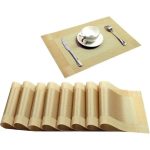 6pcs PVC Placemats with 1 Table Runner Crossweave Woven Vinyl Heat-Resistant Table Mats Non-Slip Washable for Kitchen Dinning Table (6Placemat+Runner180cm)