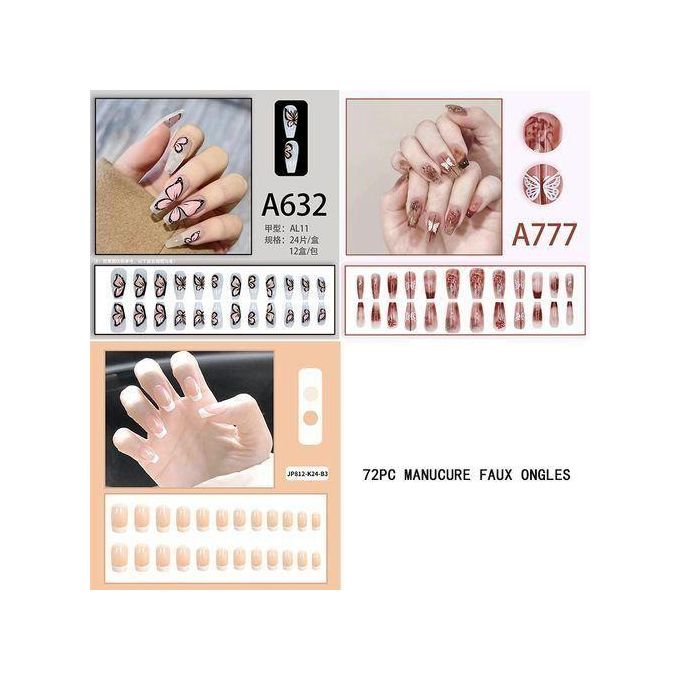 72Pcs Nails With Glue Matte Nail Sticker Long Nails French Nail Care Nail