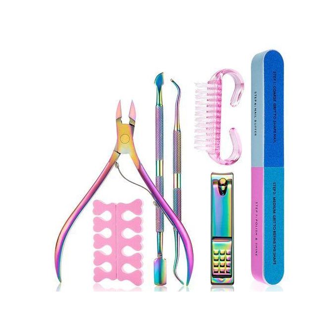 7pcs Colored Titanium Cuticle Scissors & Nail Care Tool Set