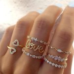 7Pcs/Set Crystal Golden Heart-Shaped Love Rings