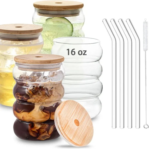 Glass Cups with Straws