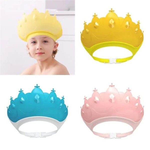 Adjustable Baby Shower Shampoo Cap Crown Shape Wash Hair Shield Hat for Kids – Comfortable Bath Protection with Ear & Eye Safety