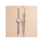 AIDAILU 5 Pcs Women Jewelry Set Rhinestone Wrist Watch + Bracelet - Silver
