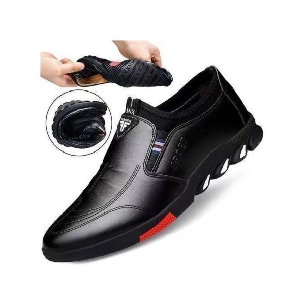 AIDAILU Men's Soft Sole Leather Shoes Casual Slip-Ons Formal Shoes - Black