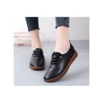 AIDAILU Women Leather Shoes For Ladies Soft Slip On Flat Shoe - Black
