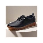 AIDAILU Women Leather Shoes For Ladies Soft Slip On Flat Shoe - Black